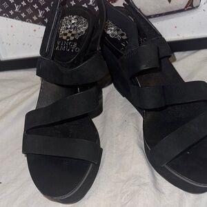 Vince Camuto Black Wedge Sandals